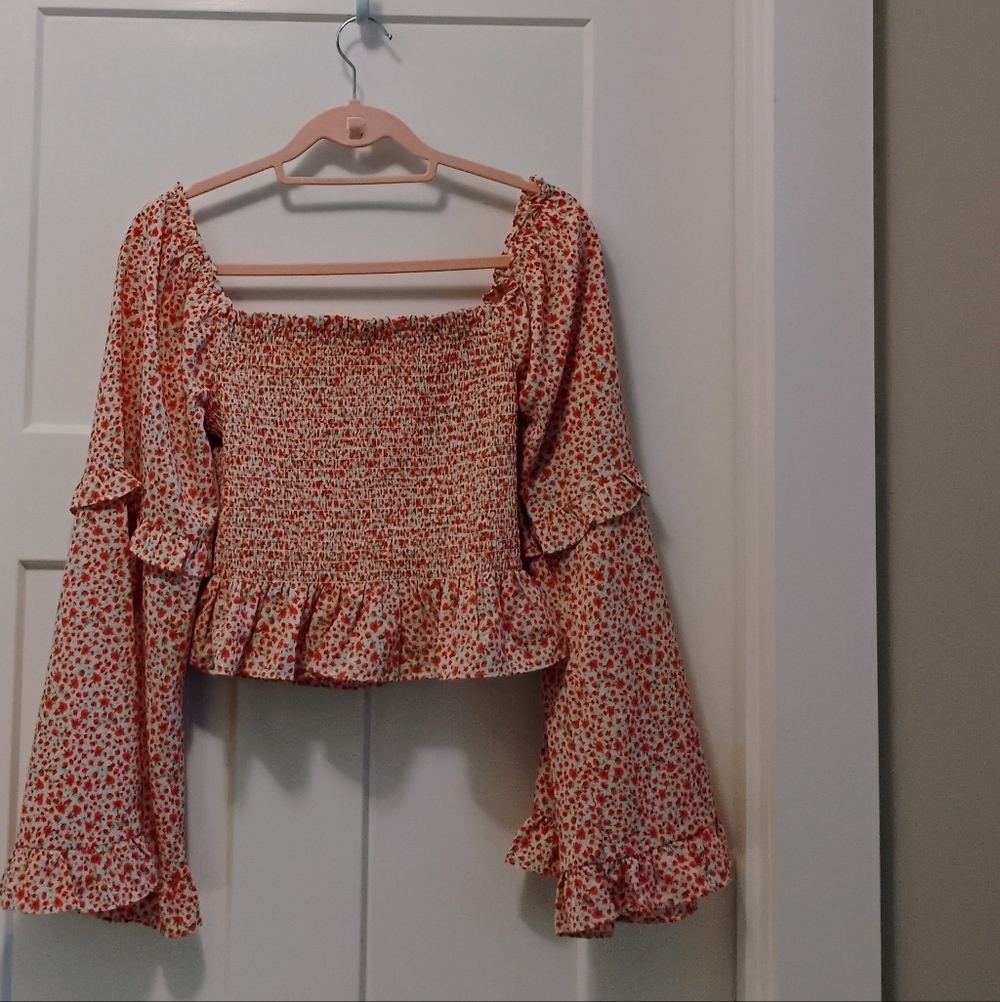 Altar'd State Crop Top With Bell Sleeves
